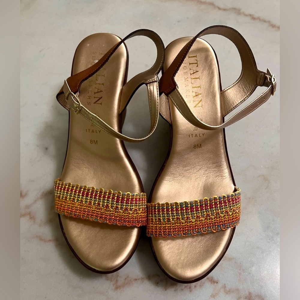 Italian Shoemakers Beaded Wedge Sandal Women 8 Ankle Strap Glam Party - Picture 3 of 6
